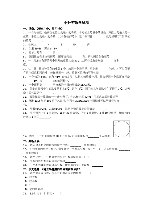 邵阳六年级小升初数学综合测试卷及答案