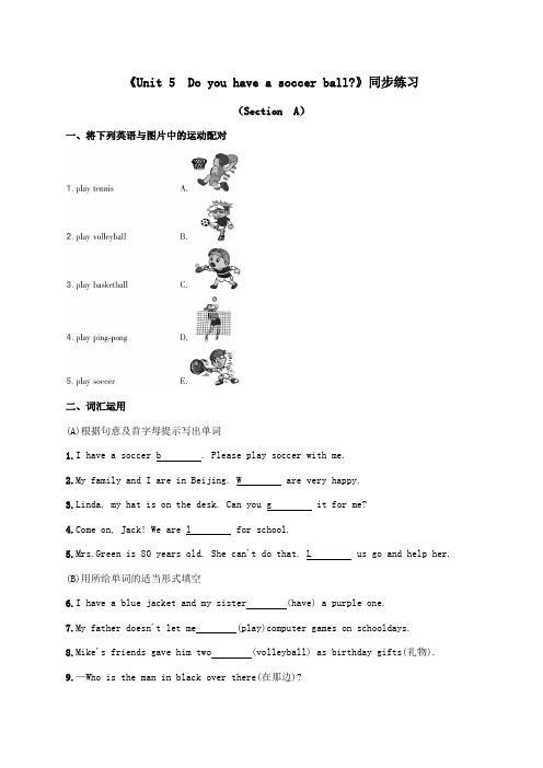 Unit 5 Section A同步练习 2022-2023学年英语人教版七年级上册