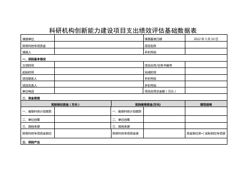 科研机构创新能力建设项目支出绩效评估基础数据表