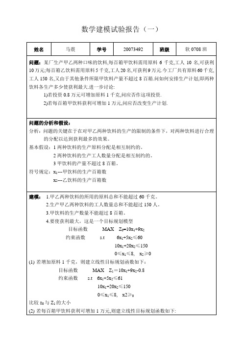 数学建模实验报告1