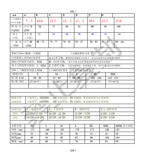 最全衣服尺码表格【范本模板】