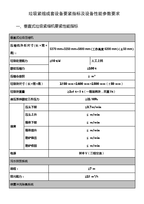 垃圾紧缩成套设备要紧指标及设备性能参数要求