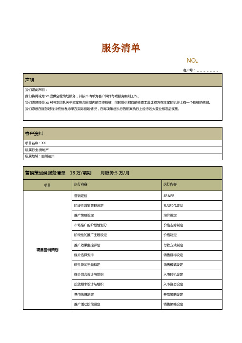 营销策划服务清单