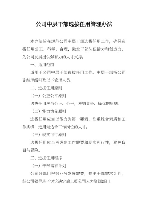 公司中层干部选拔任用管理办法