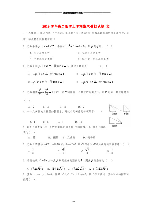 高二数学上学期期末模拟试题 文(新版)新 人教版.doc