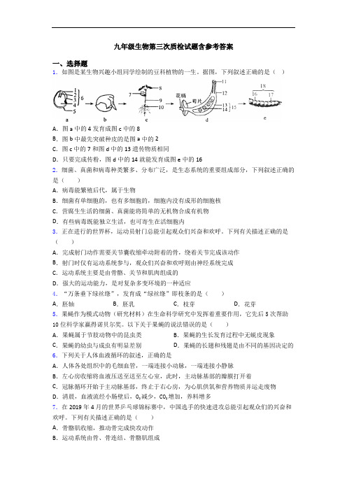 九年级生物第三次质检试题含参考答案