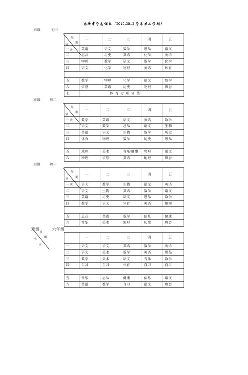 南徐中学总课表(20122013学年第二学期)