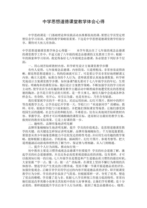 中学思想道德课堂教学体会心得