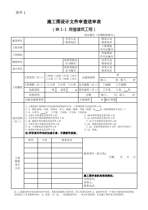 施工图设计文件审查送审表