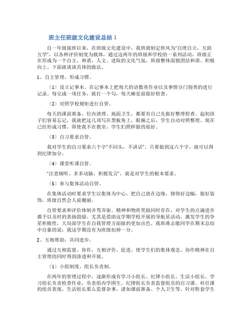 班主任班级文化建设总结