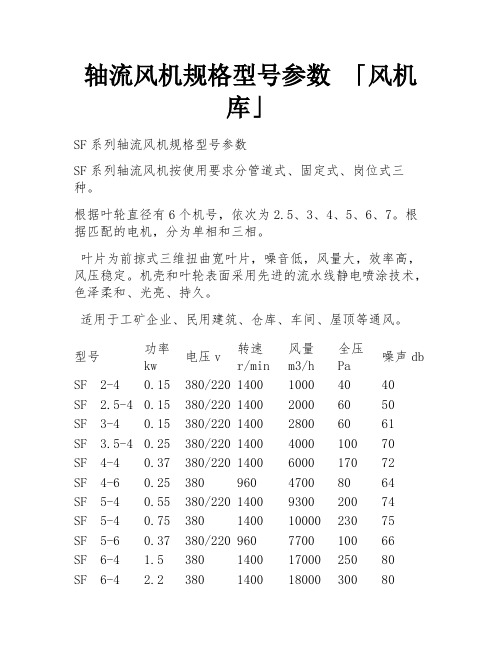 轴流风机规格型号参数 「风机库」