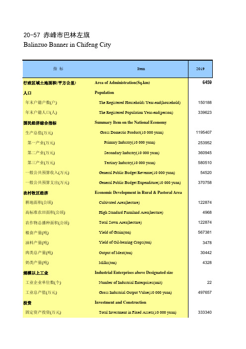 内蒙古统计年鉴2020社会经济发展指标：赤峰市巴林左旗