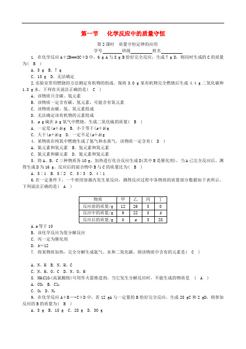 度九年级化学上册 第五单元 定量研究化学反应 第1节 化学反应中的质量守恒 第2课时 质量守恒定律的