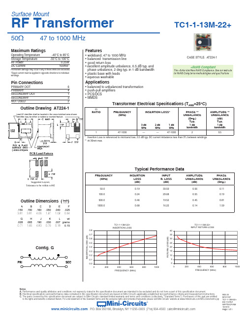 minicircuits公司TC1-1-13M-22+数据手册