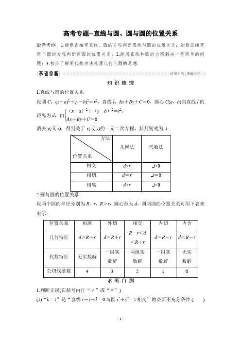 高考专题--直线与圆、圆与圆的位置关系