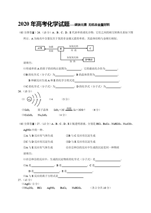 2020年全国各省市高考化学试题汇编---碳族元素、无机非金属材料