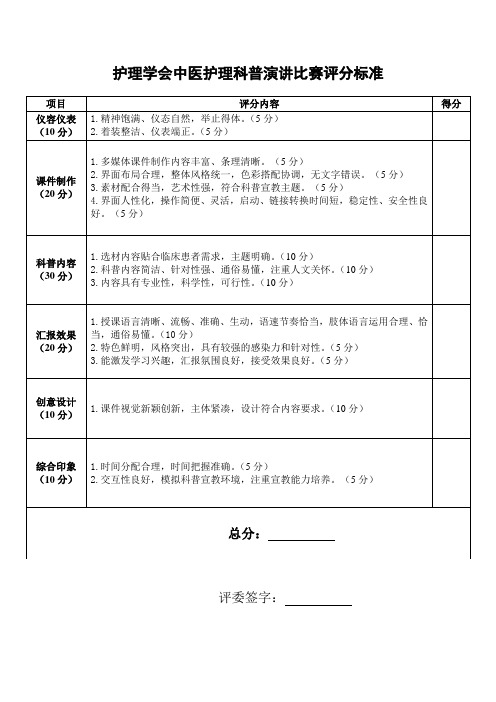 护理科普演讲比赛评分标准