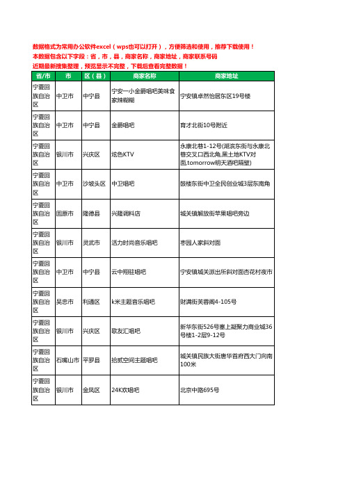 2020新版宁夏回族自治区唱吧工商企业公司商家名录名单联系电话号码地址大全11家