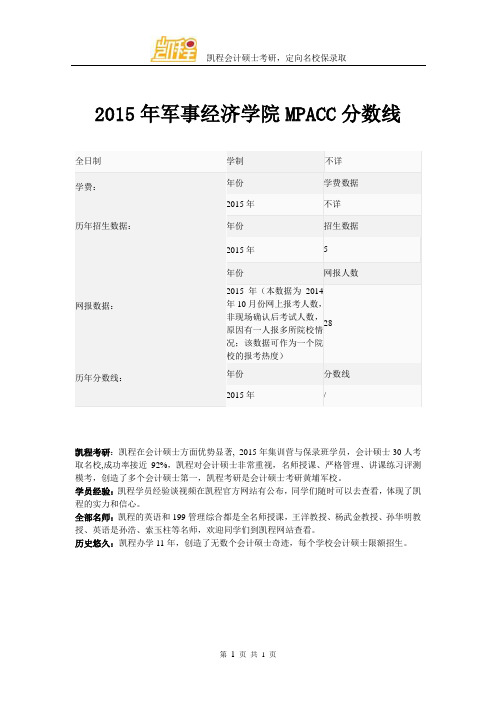 2015年军事经济学院MPACC分数线