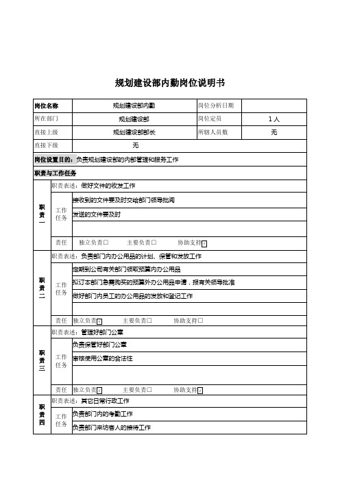 [岗位分析岗位职责]规划建设部内勤岗位说明书