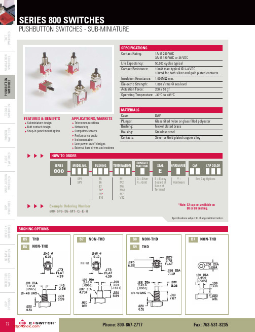 800SP9B6M2QE;800SP9B5M2REC1BLK;800SP9B5M1QEC2RED;800SP9B10M61RE;中文规格书,Datasheet资料