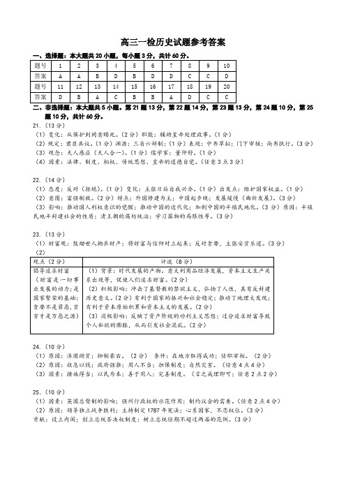 2017届江苏省苏北四市(徐州、淮安、连云港、宿迁)高三上学期期末联考历史答案