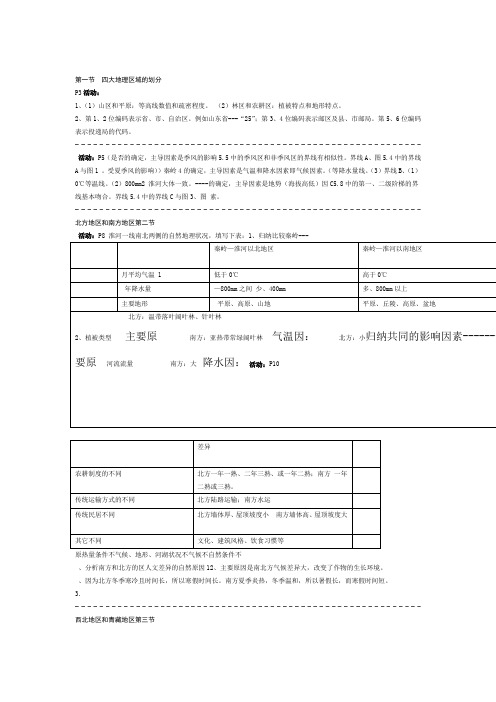 人教版八年级下册地理课后活动题答案 完整准确