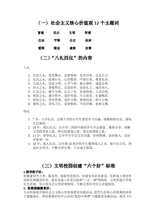 社会主义核心价值观题词、八礼四仪、六个好参考资料