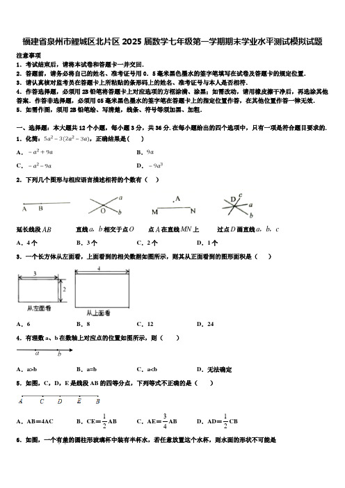 福建省泉州市鲤城区北片区2025届数学七年级第一学期期末学业水平测试模拟试题含解析