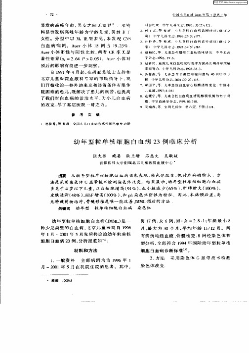 幼年型粒单核细胞白血病23例临床分析