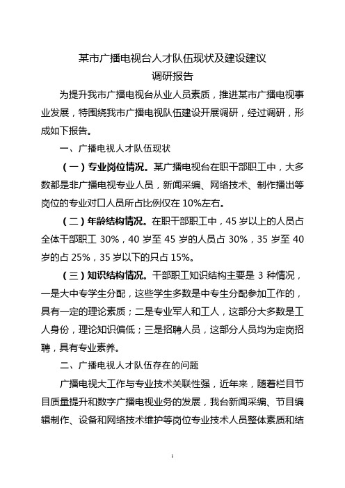 某市广播电视台人才队伍现状及建设建议调研报告