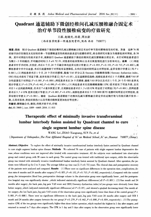 Quadrant 通道辅助下微创经椎间孔减压腰椎融合固定术治疗单节段性腰