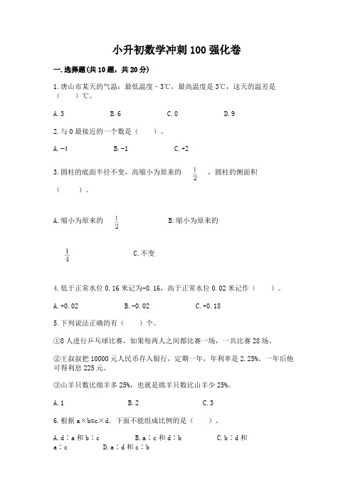 小升初数学冲刺100强化卷及参考答案1套