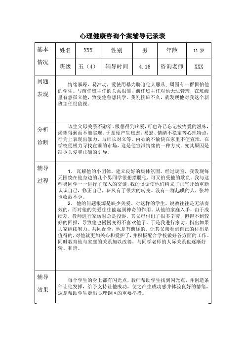 心理健康咨询个案辅导记录 (2)