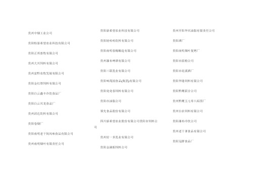 2011年贵阳市食品企业同仁公司名录汇总