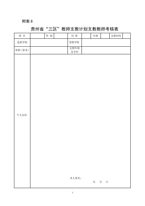 贵州省“三区”教师支教计划支教教师考核表