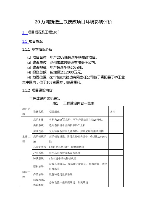 20万吨铸造生铁技改项目环境影响评价.