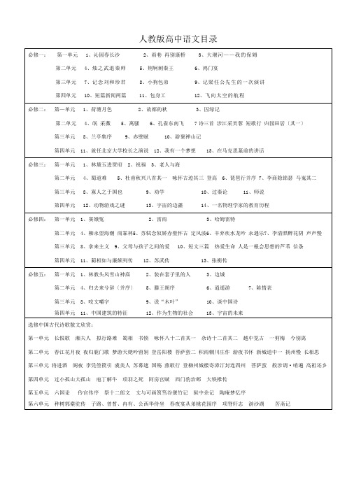 高中语文各版本教材目录