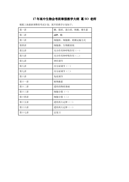 黄浦高中生物培训 新王牌培训机构寒假教学计划 葛SO老师