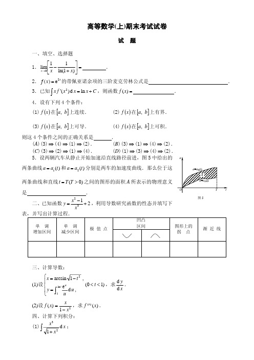 同济大学《高等数学(上)》期末试卷及答案