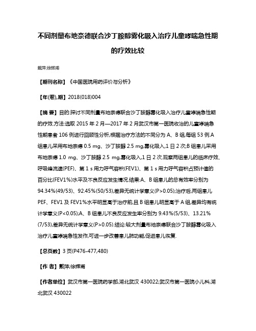 不同剂量布地奈德联合沙丁胺醇雾化吸入治疗儿童哮喘急性期的疗效比较