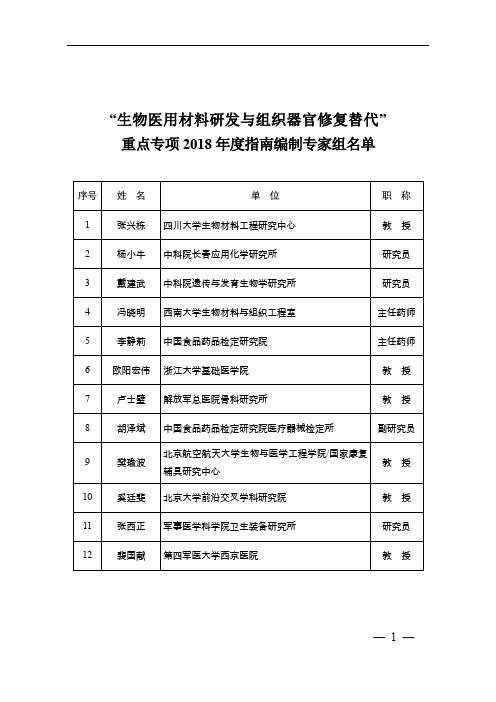 生物医用材料研发与组织器官修复替代