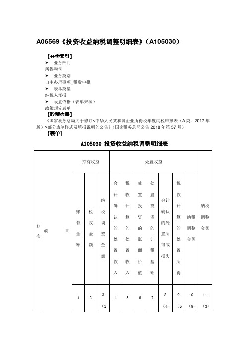 A06569《投资收益纳税调整明细表》(A105030)