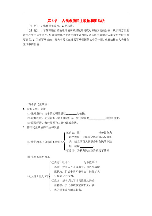 高考历史一轮复习 第3讲古代希腊民主政治和罗马法学案