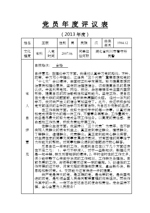 党员民主评议表