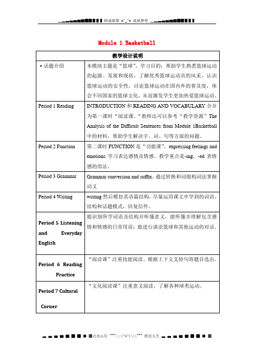 高中英语 Module 1《Basketball》教案(外研版选修7)