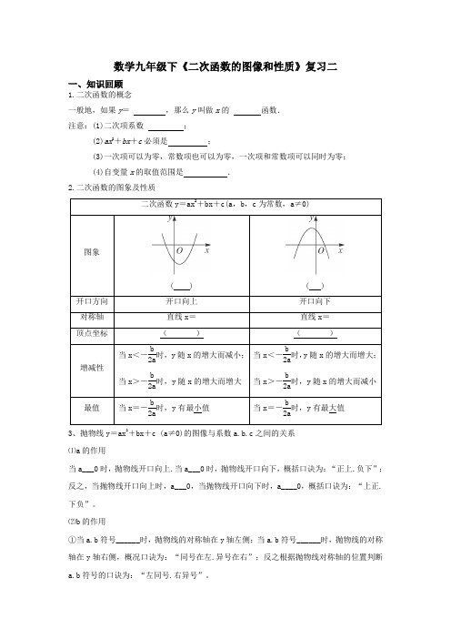 初三数学九年级下《二次函数的图像和性质》复习二