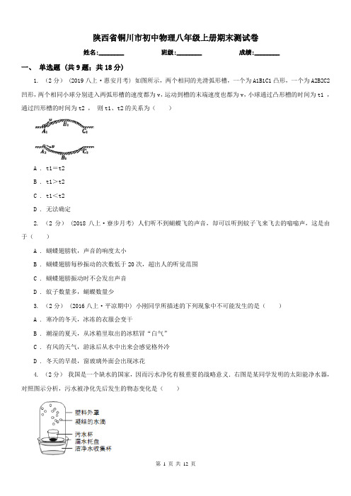 陕西省铜川市初中物理八年级上册期末测试卷