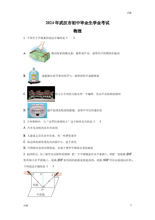 2024年湖北省武汉市中考物理真题卷及答案解析