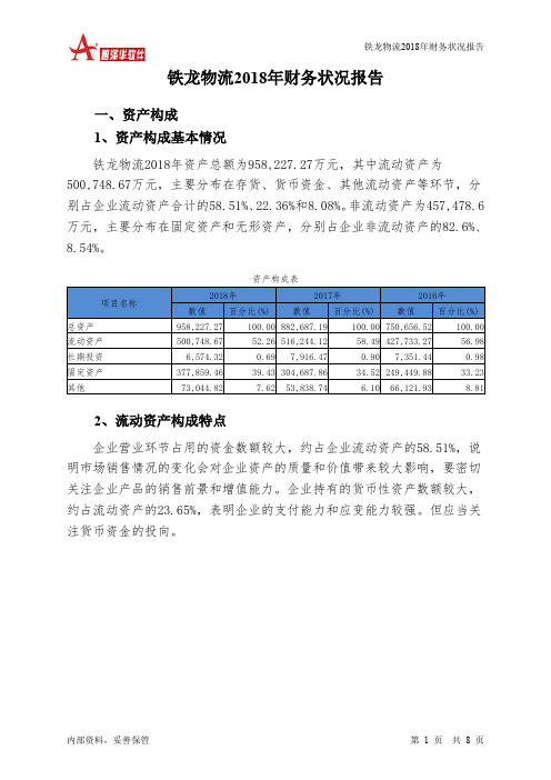 铁龙物流2018年财务状况报告-智泽华